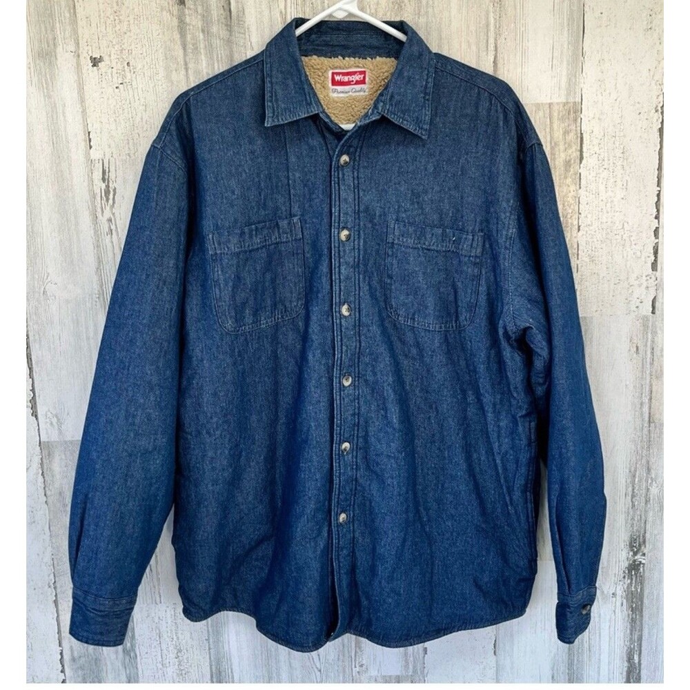 Wrangler Denim Shirt Mens Sz Small Sherpa Lined Shacket Workwear Layering